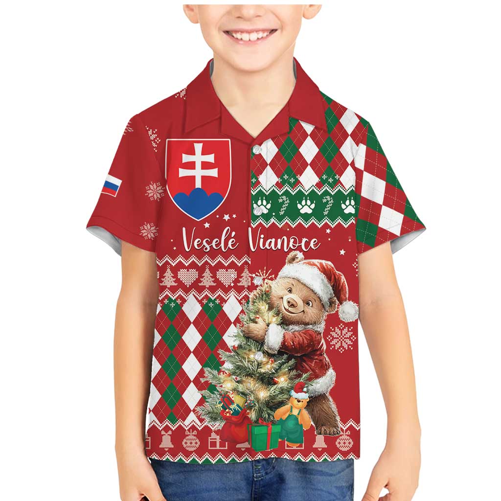 Personalised Slovakia Christmas Family Matching Mermaid Dress and Hawaiian Shirt Brown Bear Mix Argyle Pattern - Wonder Print Shop
