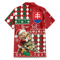 Personalised Slovakia Christmas Family Matching Off The Shoulder Long Sleeve Dress and Hawaiian Shirt Brown Bear Mix Argyle Pattern - Wonder Print Shop
