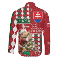 Personalised Slovakia Christmas Family Matching Off The Shoulder Long Sleeve Dress and Hawaiian Shirt Brown Bear Mix Argyle Pattern - Wonder Print Shop