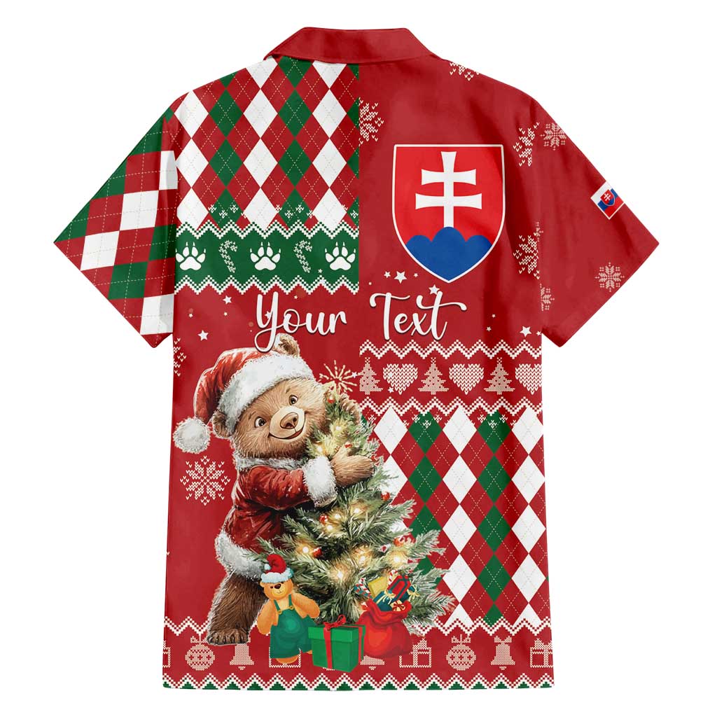 Personalised Slovakia Christmas Family Matching Off Shoulder Maxi Dress and Hawaiian Shirt Brown Bear Mix Argyle Pattern - Wonder Print Shop