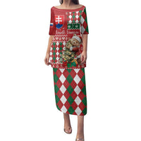 Personalised Slovakia Christmas Family Matching Puletasi and Hawaiian Shirt Brown Bear Mix Argyle Pattern - Wonder Print Shop