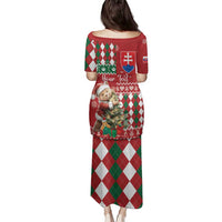 Personalised Slovakia Christmas Family Matching Puletasi and Hawaiian Shirt Brown Bear Mix Argyle Pattern - Wonder Print Shop