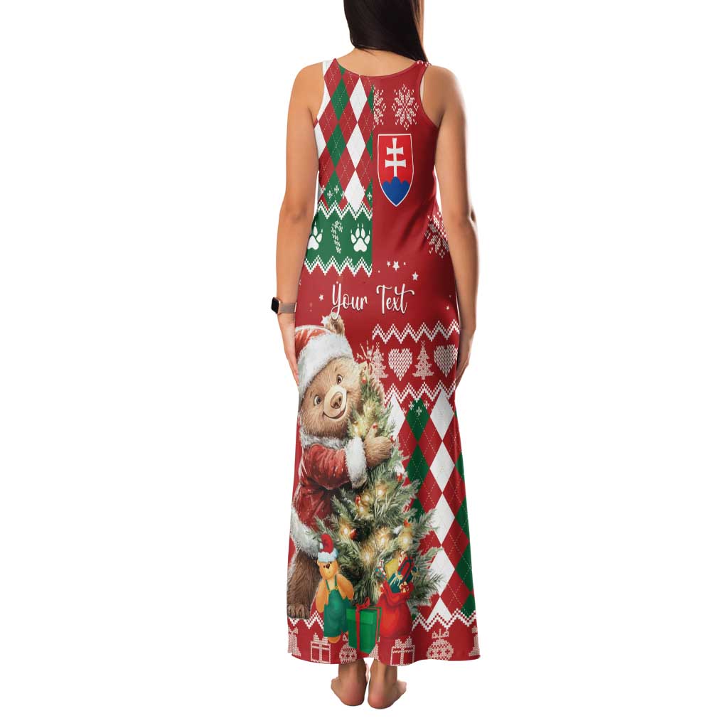 Personalised Slovakia Christmas Family Matching Tank Maxi Dress and Hawaiian Shirt Brown Bear Mix Argyle Pattern - Wonder Print Shop