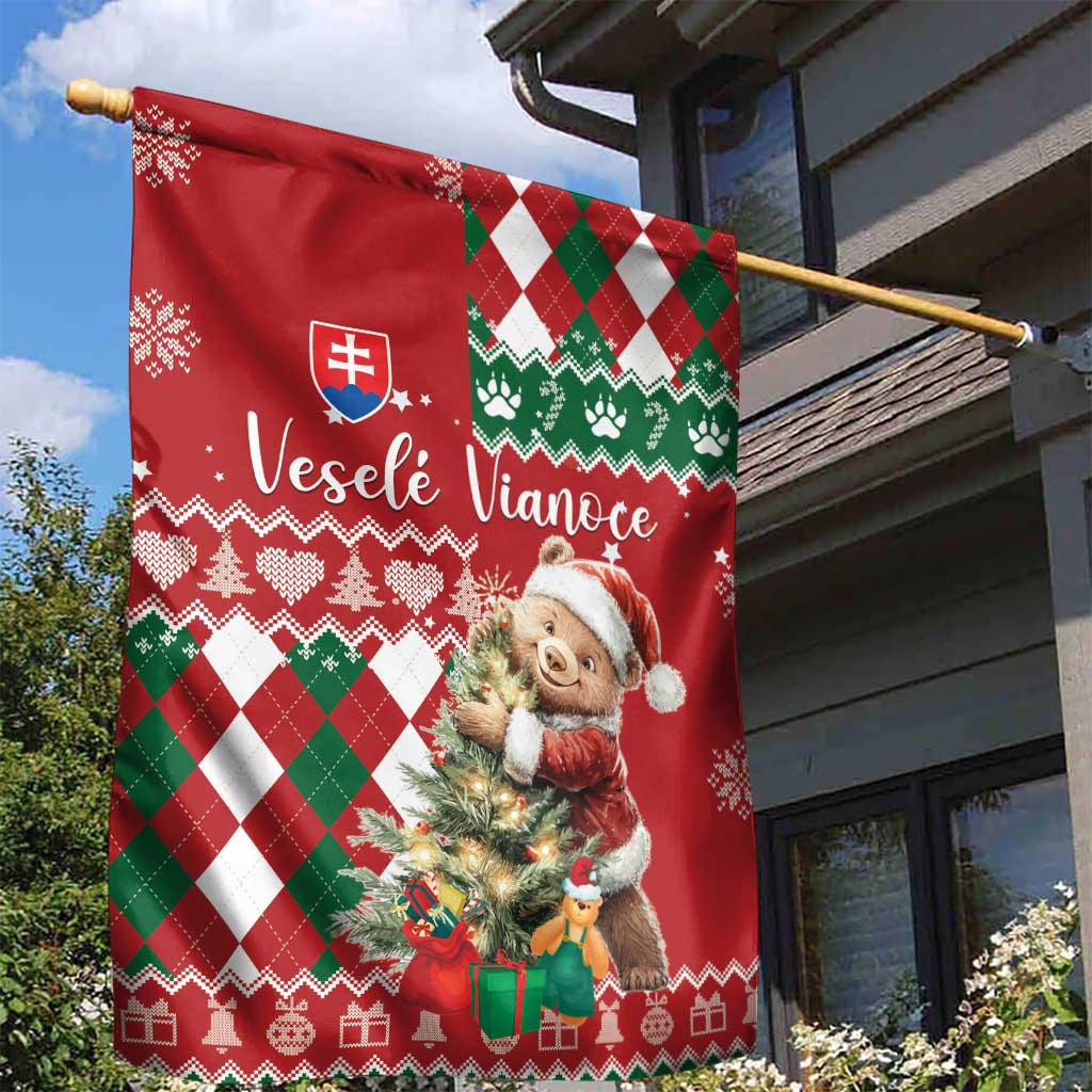 Slovakia Christmas Garden Flag Brown Bear Mix Argyle Pattern - Wonder Print Shop
