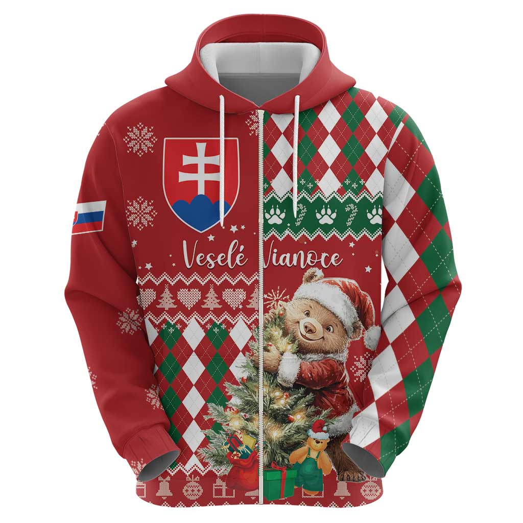Personalised Slovakia Christmas Hoodie Brown Bear Mix Argyle Pattern - Wonder Print Shop