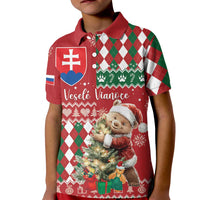 Personalised Slovakia Christmas Kid Polo Shirt Brown Bear Mix Argyle Pattern - Wonder Print Shop