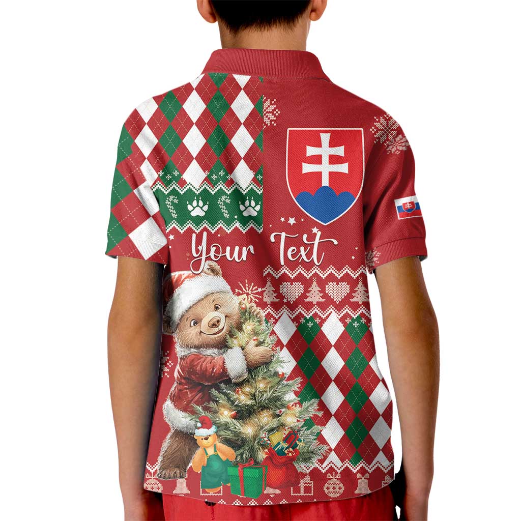 Personalised Slovakia Christmas Kid Polo Shirt Brown Bear Mix Argyle Pattern - Wonder Print Shop