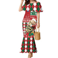 Personalised Slovakia Christmas Mermaid Dress Brown Bear Mix Argyle Pattern - Wonder Print Shop