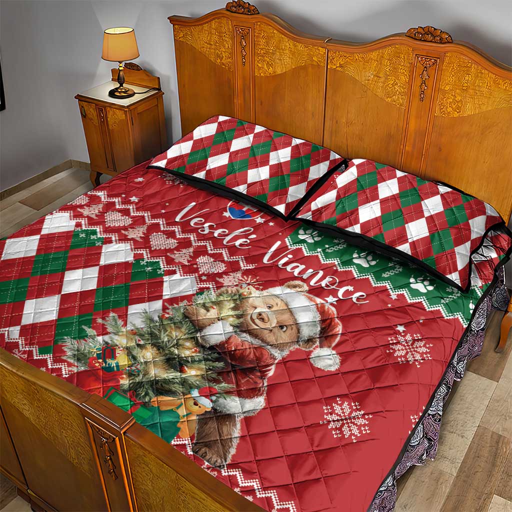 Slovakia Christmas Quilt Bed Set Brown Bear Mix Argyle Pattern - Wonder Print Shop