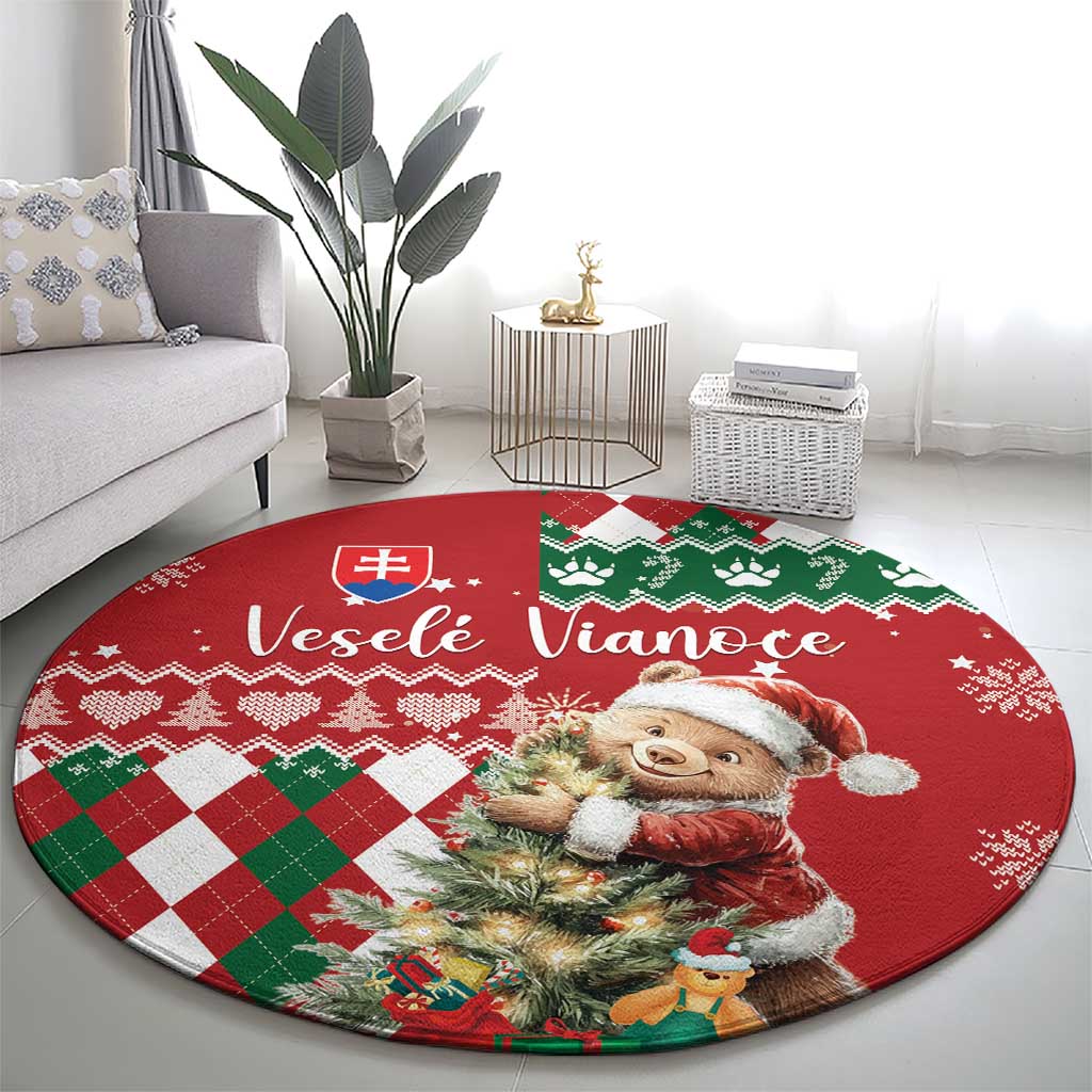 Slovakia Christmas Round Carpet Brown Bear Mix Argyle Pattern
