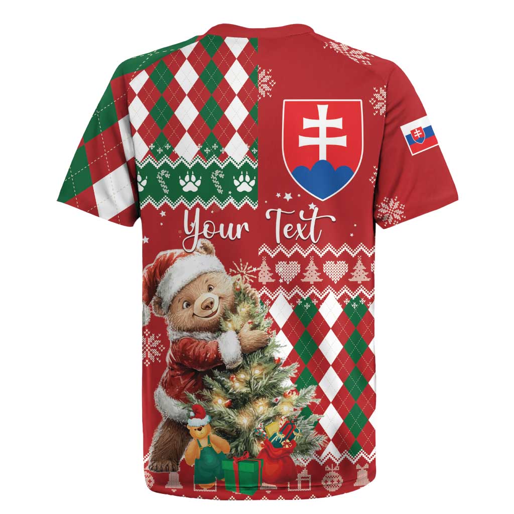 Personalised Slovakia Christmas Rugby Jersey Brown Bear Mix Argyle Pattern - Wonder Print Shop