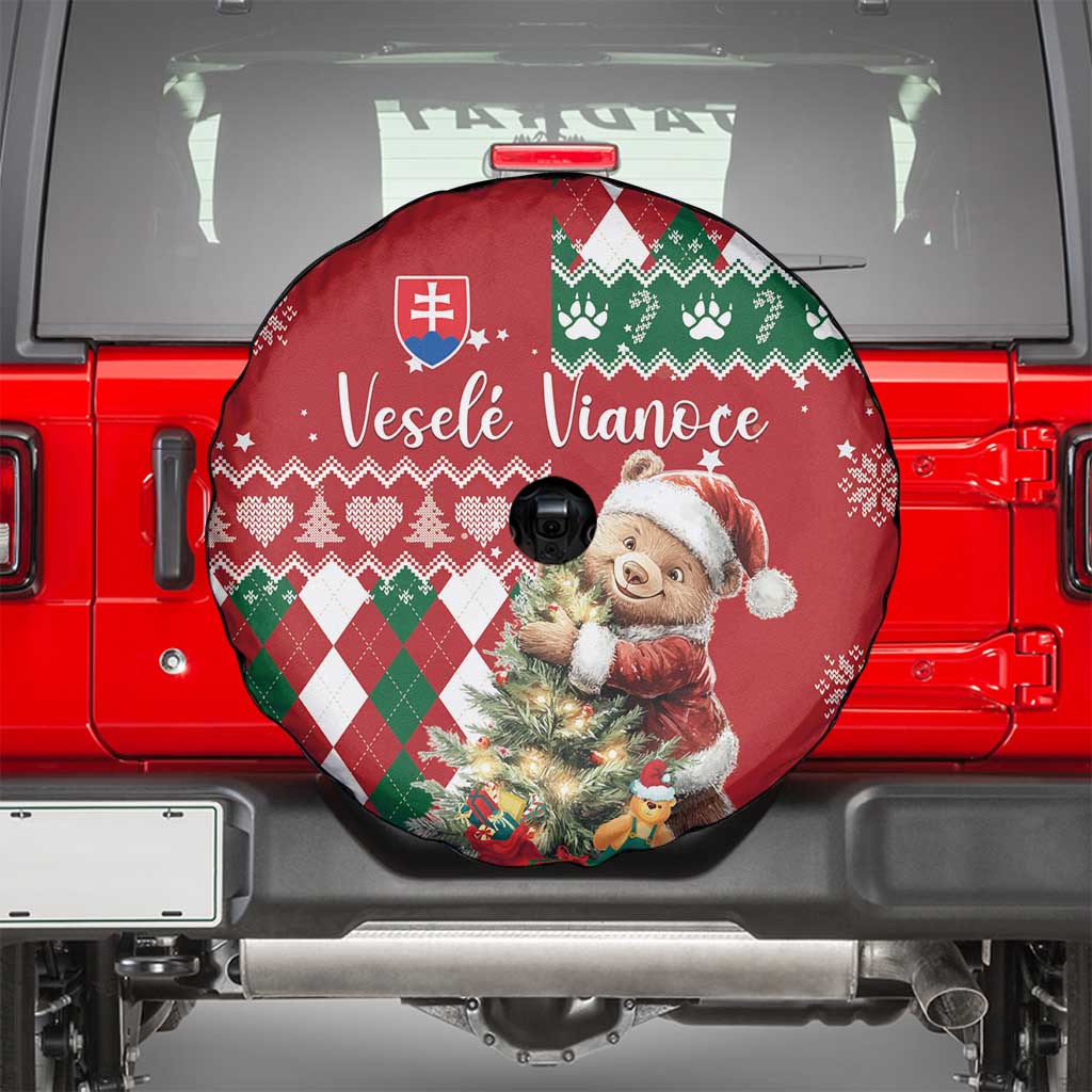 Slovakia Christmas Spare Tire Cover Brown Bear Mix Argyle Pattern - Wonder Print Shop