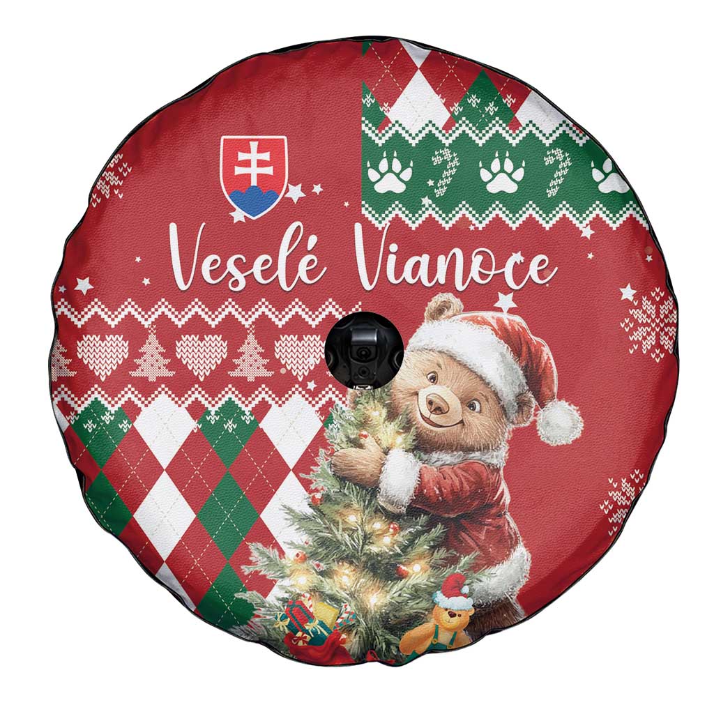 Slovakia Christmas Spare Tire Cover Brown Bear Mix Argyle Pattern - Wonder Print Shop