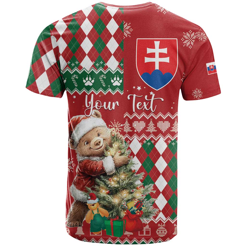 Personalised Slovakia Christmas T Shirt Brown Bear Mix Argyle Pattern - Wonder Print Shop