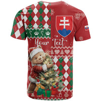 Personalised Slovakia Christmas T Shirt Brown Bear Mix Argyle Pattern - Wonder Print Shop