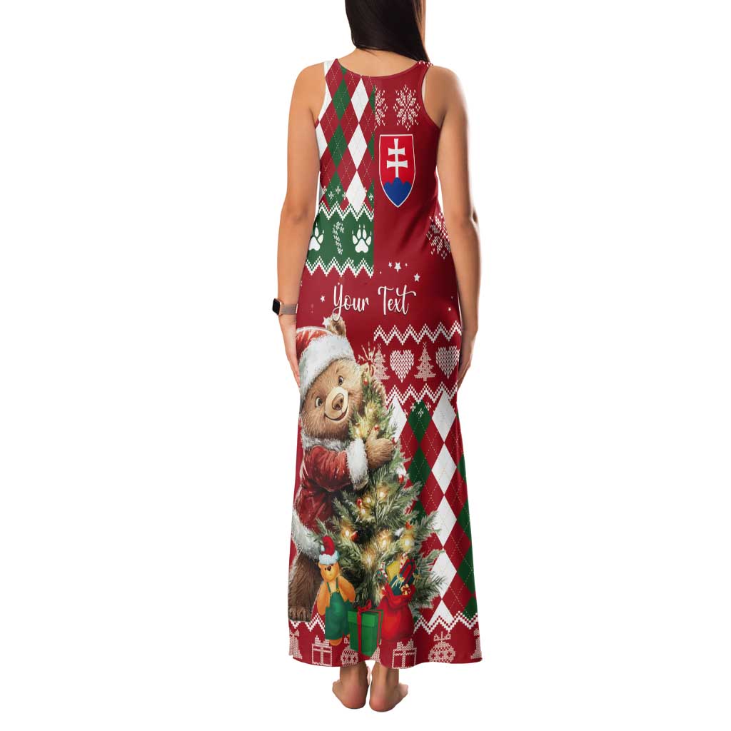 Personalised Slovakia Christmas Tank Maxi Dress Brown Bear Mix Argyle Pattern - Wonder Print Shop