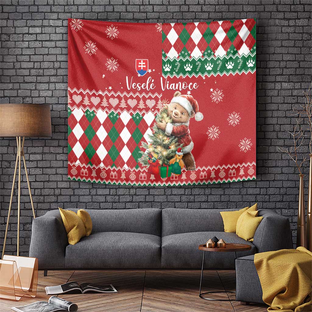 Slovakia Christmas Tapestry Brown Bear Mix Argyle Pattern - Wonder Print Shop