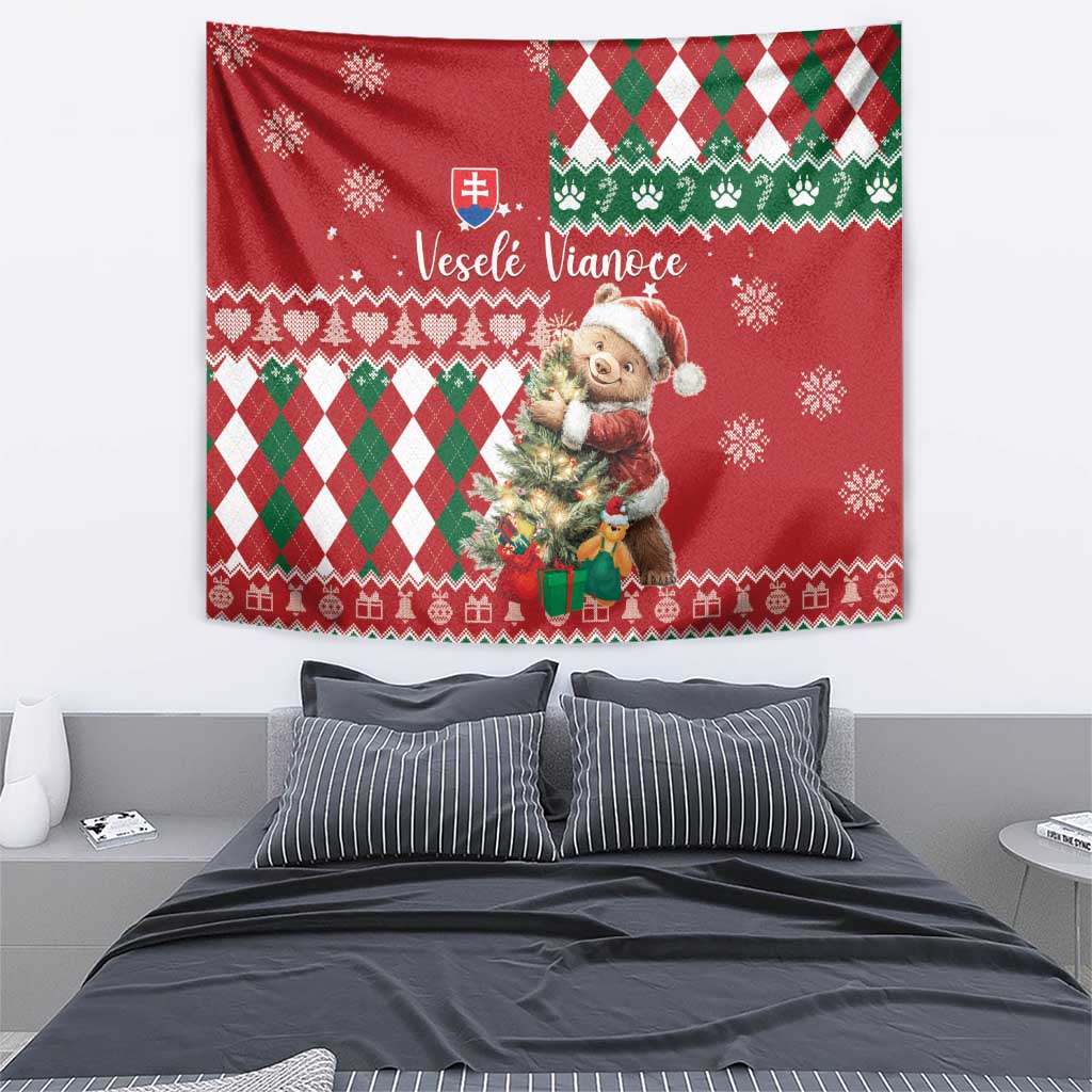 Slovakia Christmas Tapestry Brown Bear Mix Argyle Pattern - Wonder Print Shop
