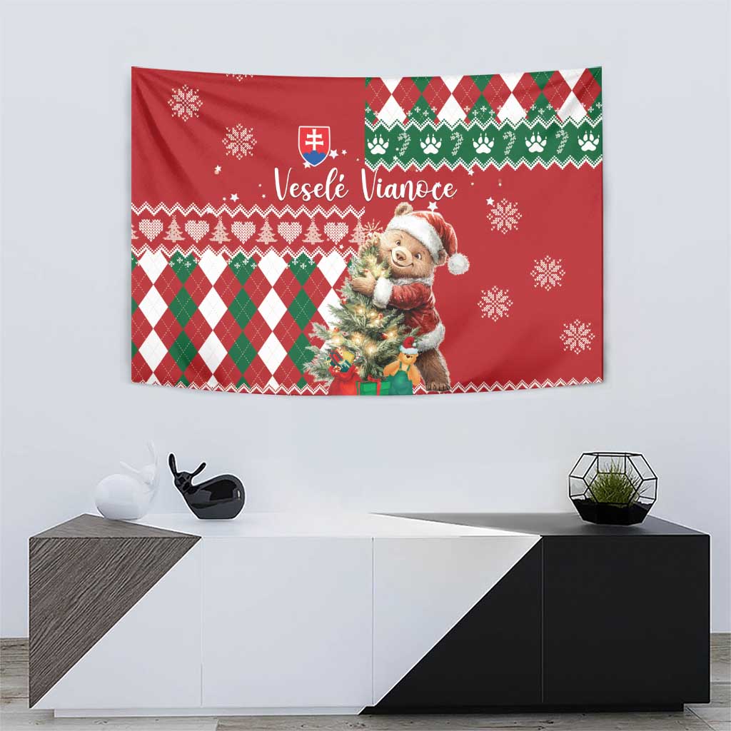 Slovakia Christmas Tapestry Brown Bear Mix Argyle Pattern - Wonder Print Shop