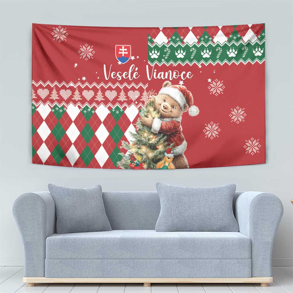 Slovakia Christmas Tapestry Brown Bear Mix Argyle Pattern - Wonder Print Shop