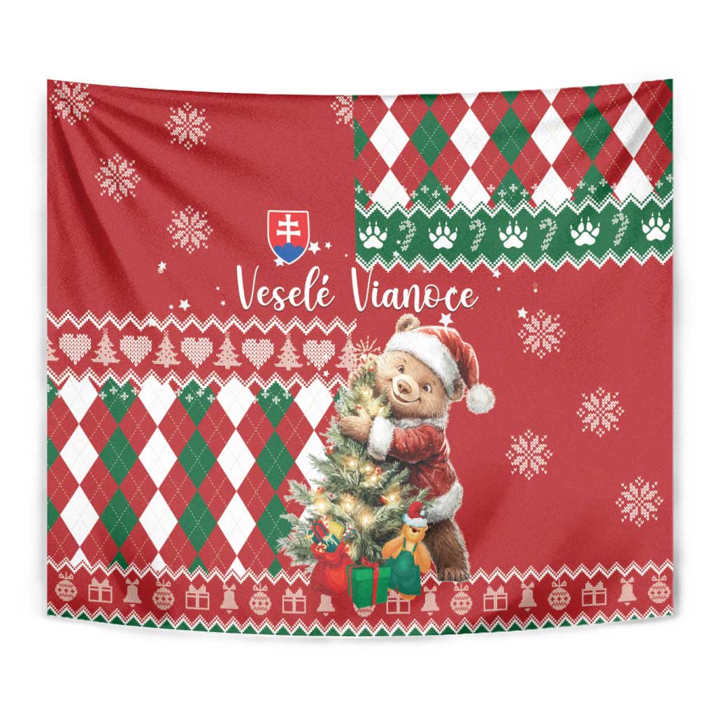 Slovakia Christmas Tapestry Brown Bear Mix Argyle Pattern - Wonder Print Shop