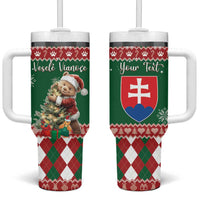 Personalised Slovakia Christmas Tumbler With Handle Brown Bear Mix Argyle Pattern - Wonder Print Shop