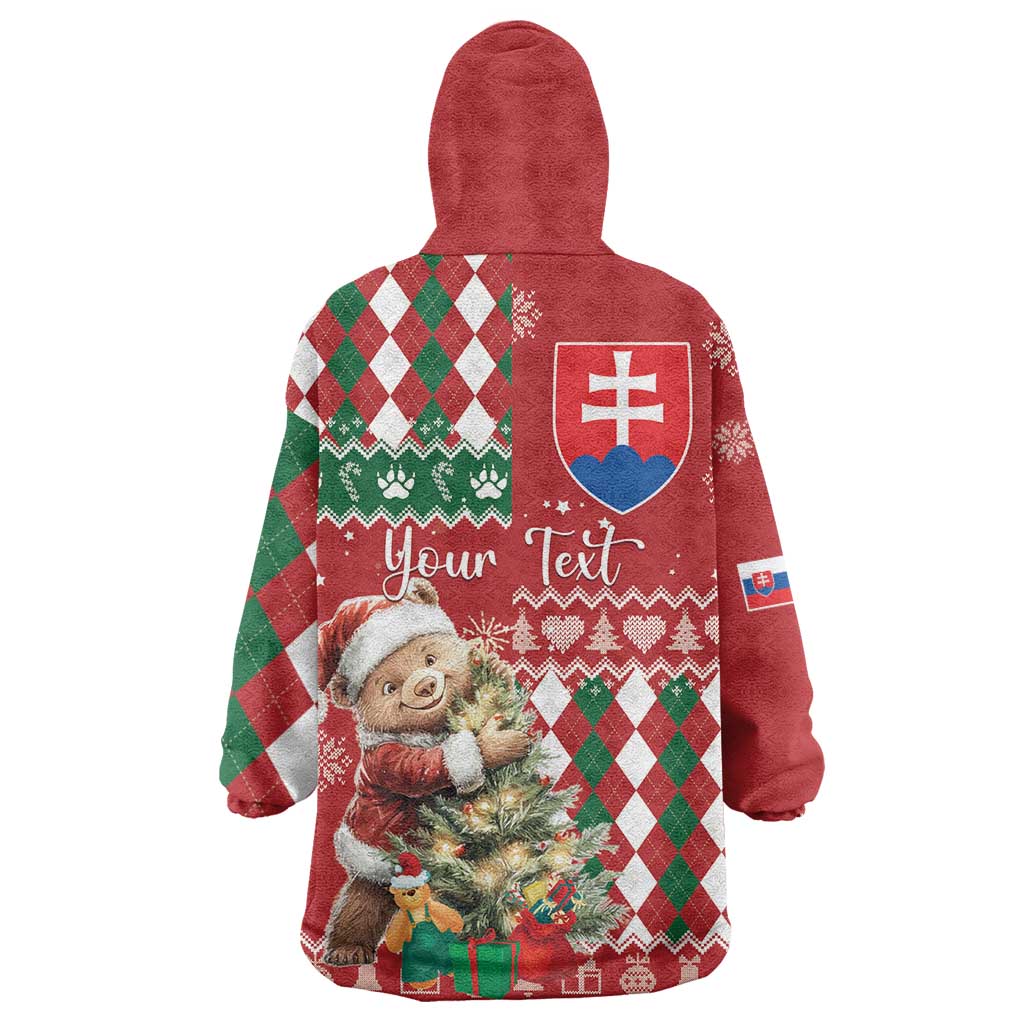 Personalised Slovakia Christmas Wearable Blanket Hoodie Brown Bear Mix Argyle Pattern - Wonder Print Shop