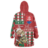 Personalised Slovakia Christmas Wearable Blanket Hoodie Brown Bear Mix Argyle Pattern - Wonder Print Shop