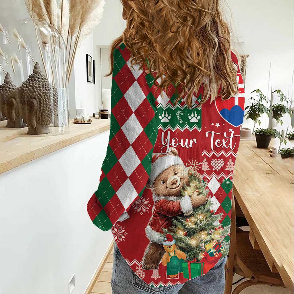 Personalised Slovakia Christmas Women Casual Shirt Brown Bear Mix Argyle Pattern - Wonder Print Shop