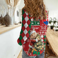Personalised Slovakia Christmas Women Casual Shirt Brown Bear Mix Argyle Pattern - Wonder Print Shop