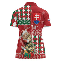 Personalised Slovakia Christmas Women Polo Shirt Brown Bear Mix Argyle Pattern - Wonder Print Shop