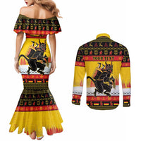 Personalised Germany Christmas Couples Matching Mermaid Dress and Long Sleeve Button Shirt Merry Krampus