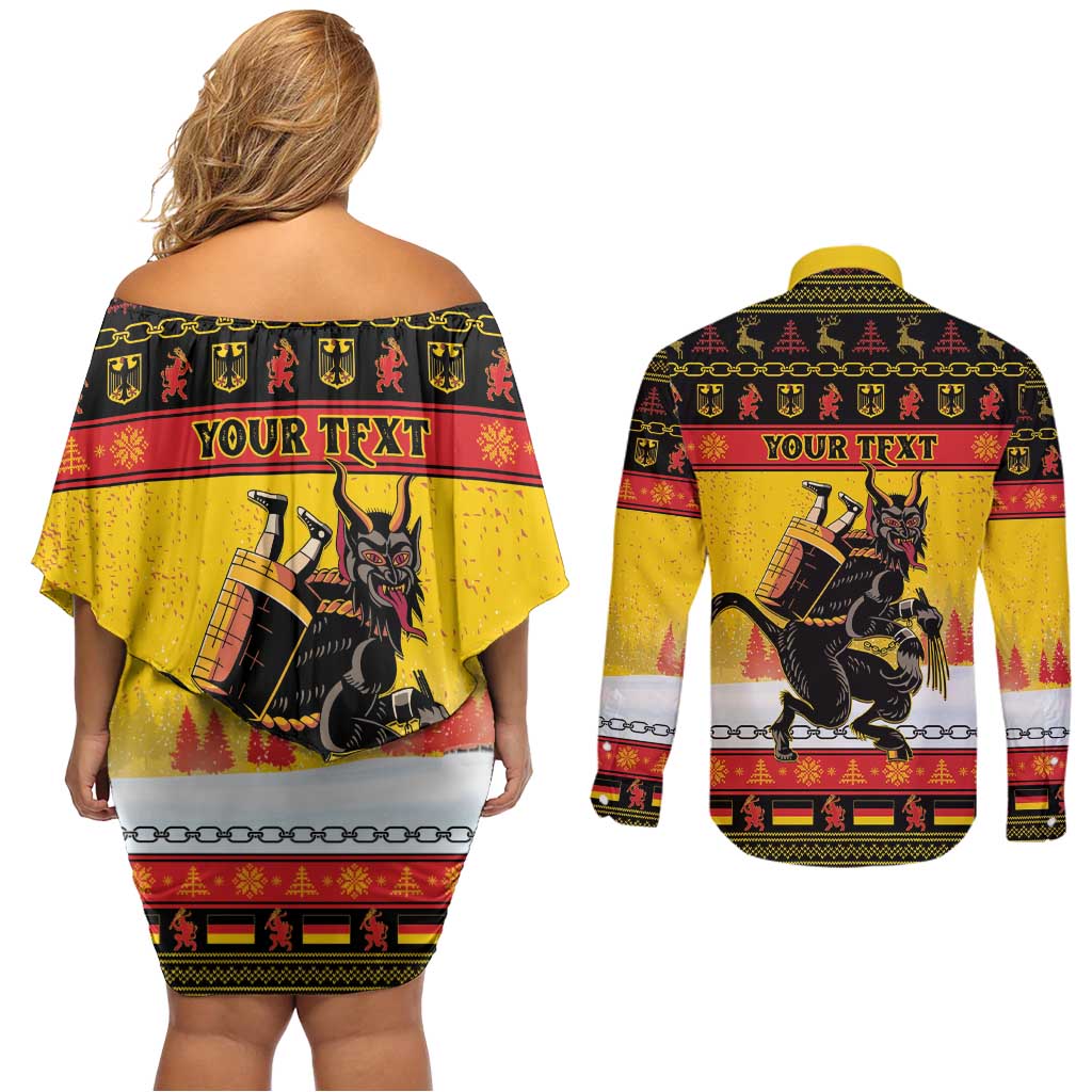 Personalised Germany Christmas Couples Matching Off Shoulder Short Dress and Long Sleeve Button Shirt Merry Krampus - Wonder Print Shop