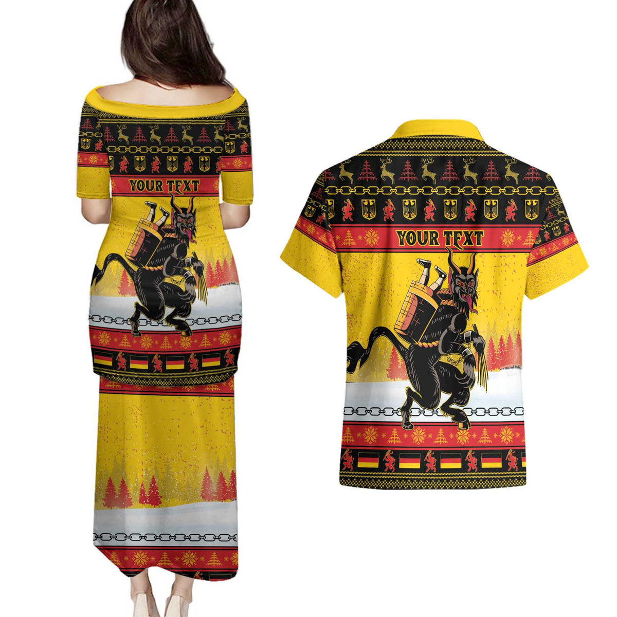 Personalised Germany Christmas Couples Matching Puletasi and Hawaiian Shirt Merry Krampus - Wonder Print Shop