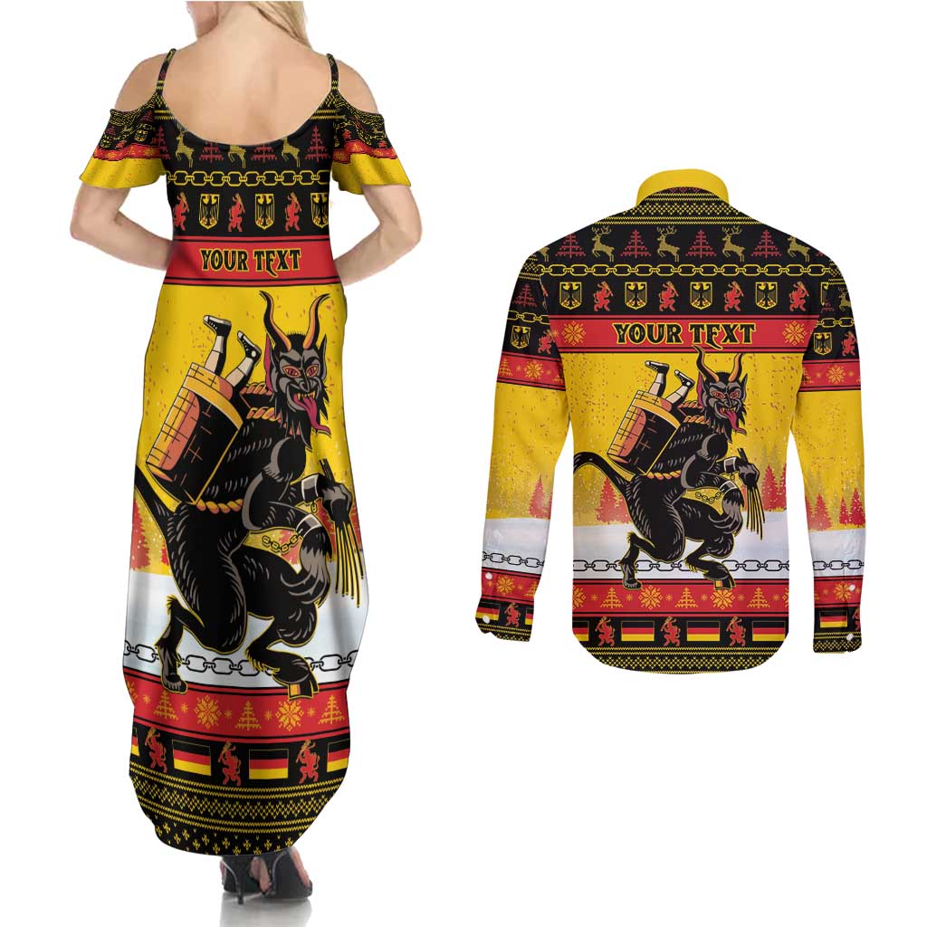 Personalised Germany Christmas Couples Matching Summer Maxi Dress and Long Sleeve Button Shirt Merry Krampus - Wonder Print Shop