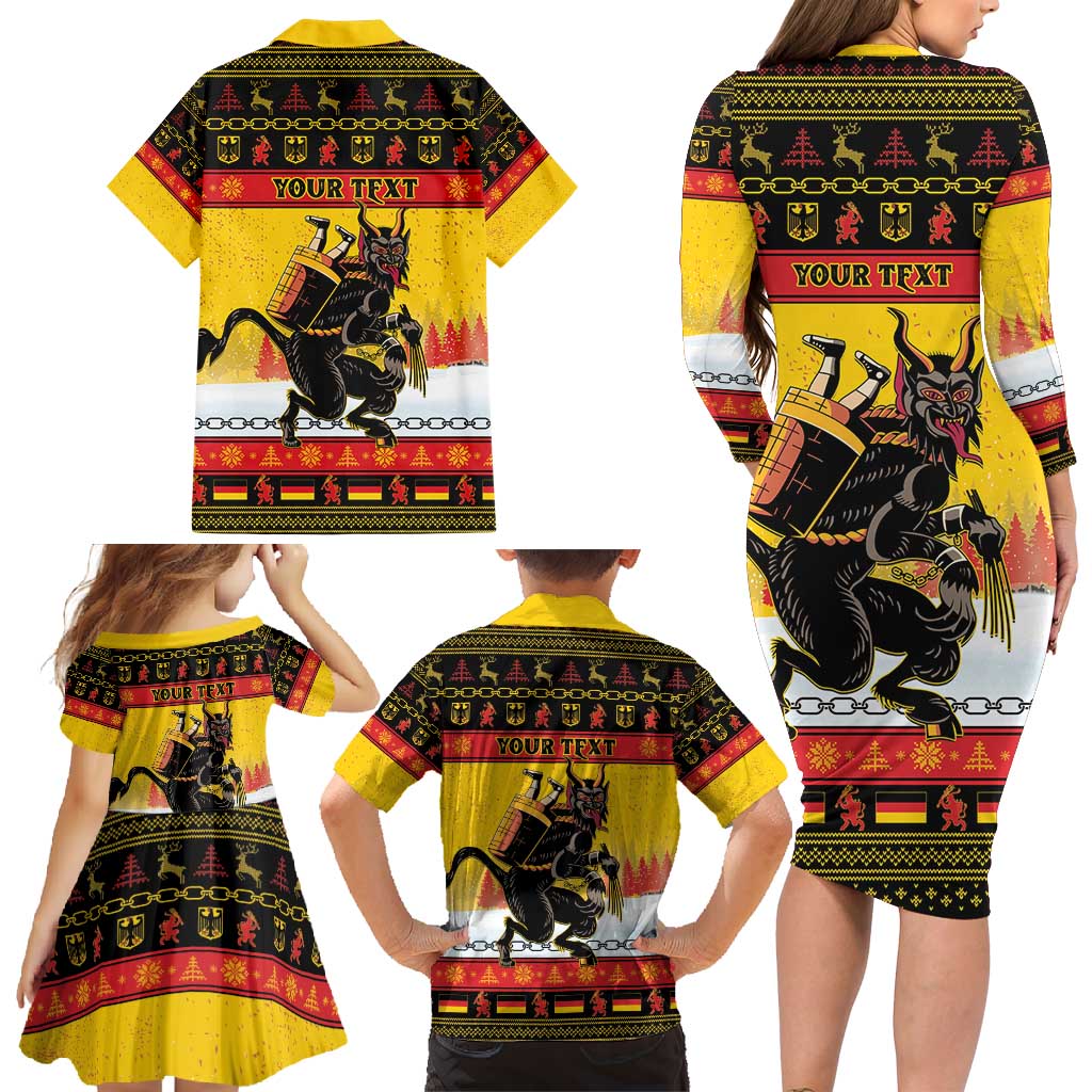 Personalised Germany Christmas Family Matching Long Sleeve Bodycon Dress and Hawaiian Shirt Merry Krampus - Wonder Print Shop