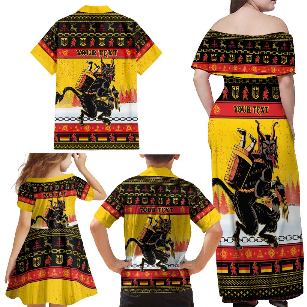 Personalised Germany Christmas Family Matching Off Shoulder Maxi Dress and Hawaiian Shirt Merry Krampus - Wonder Print Shop