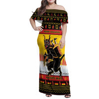 Personalised Germany Christmas Family Matching Off Shoulder Maxi Dress and Hawaiian Shirt Merry Krampus - Wonder Print Shop