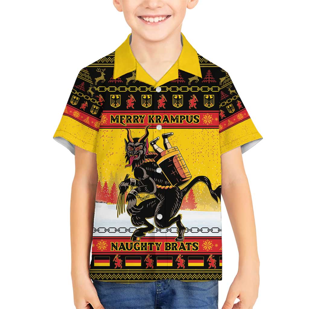 Personalised Germany Christmas Family Matching Off Shoulder Maxi Dress and Hawaiian Shirt Merry Krampus - Wonder Print Shop