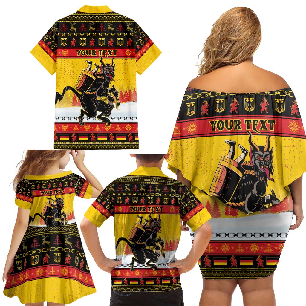 Personalised Germany Christmas Family Matching Off Shoulder Short Dress and Hawaiian Shirt Merry Krampus - Wonder Print Shop