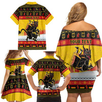 Personalised Germany Christmas Family Matching Off Shoulder Short Dress and Hawaiian Shirt Merry Krampus - Wonder Print Shop