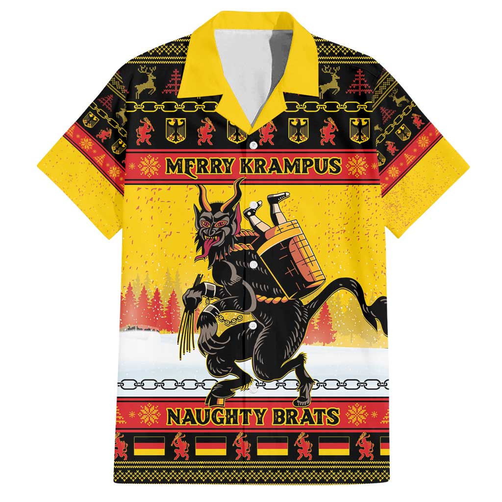 Personalised Germany Christmas Family Matching Off Shoulder Short Dress and Hawaiian Shirt Merry Krampus - Wonder Print Shop