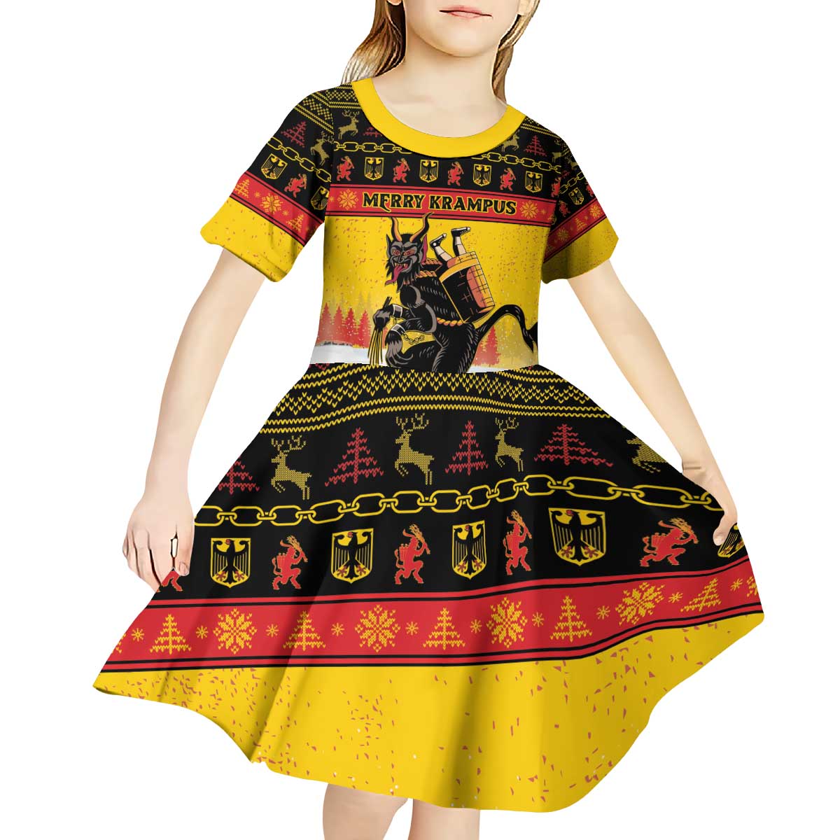 Personalised Germany Christmas Kid Short Sleeve Dress Merry Krampus - Wonder Print Shop