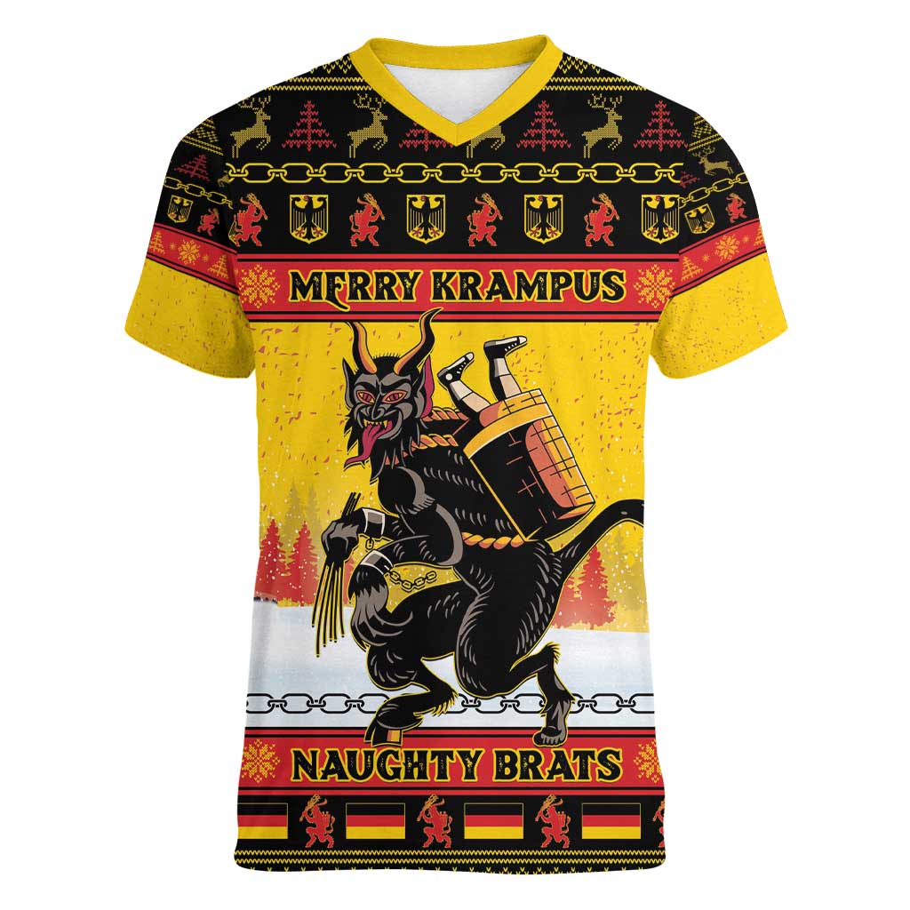 Personalised Germany Christmas Women V-Neck T-Shirt Merry Krampus - Wonder Print Shop