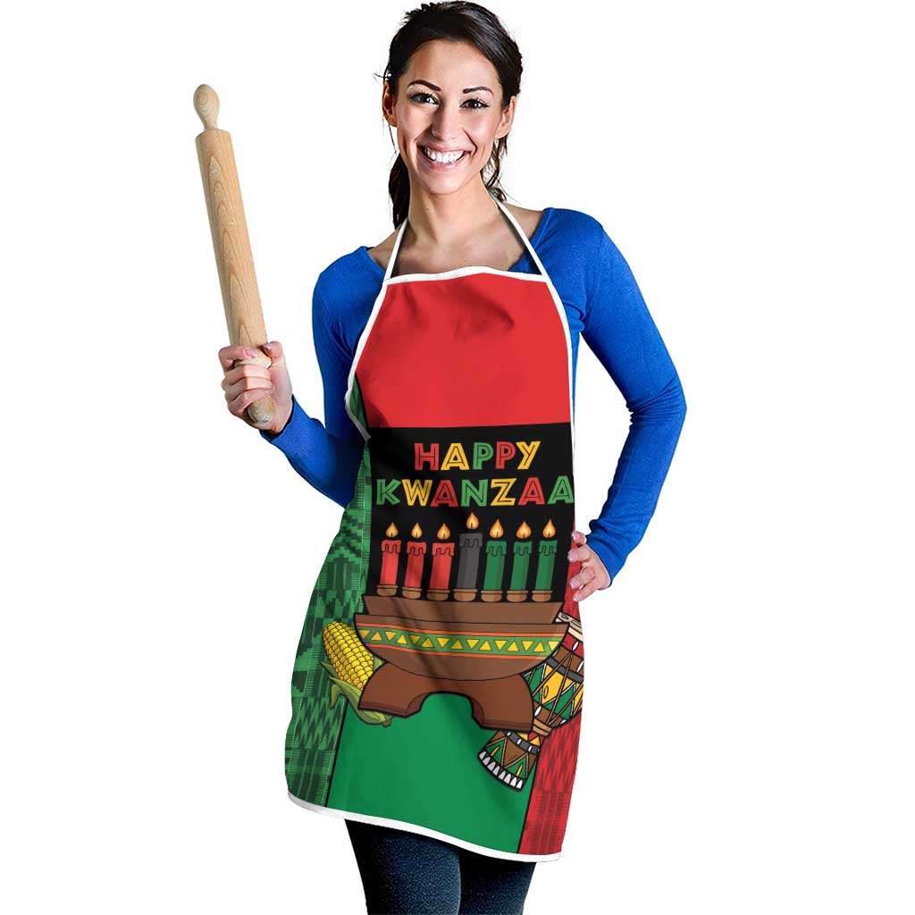Happy Kwanzaa Apron Kinara With Kente Pattern - Wonder Print Shop