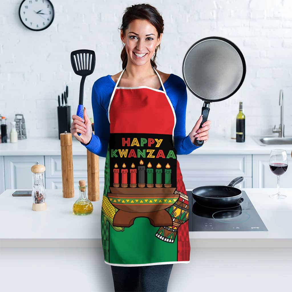 Happy Kwanzaa Apron Kinara With Kente Pattern - Wonder Print Shop