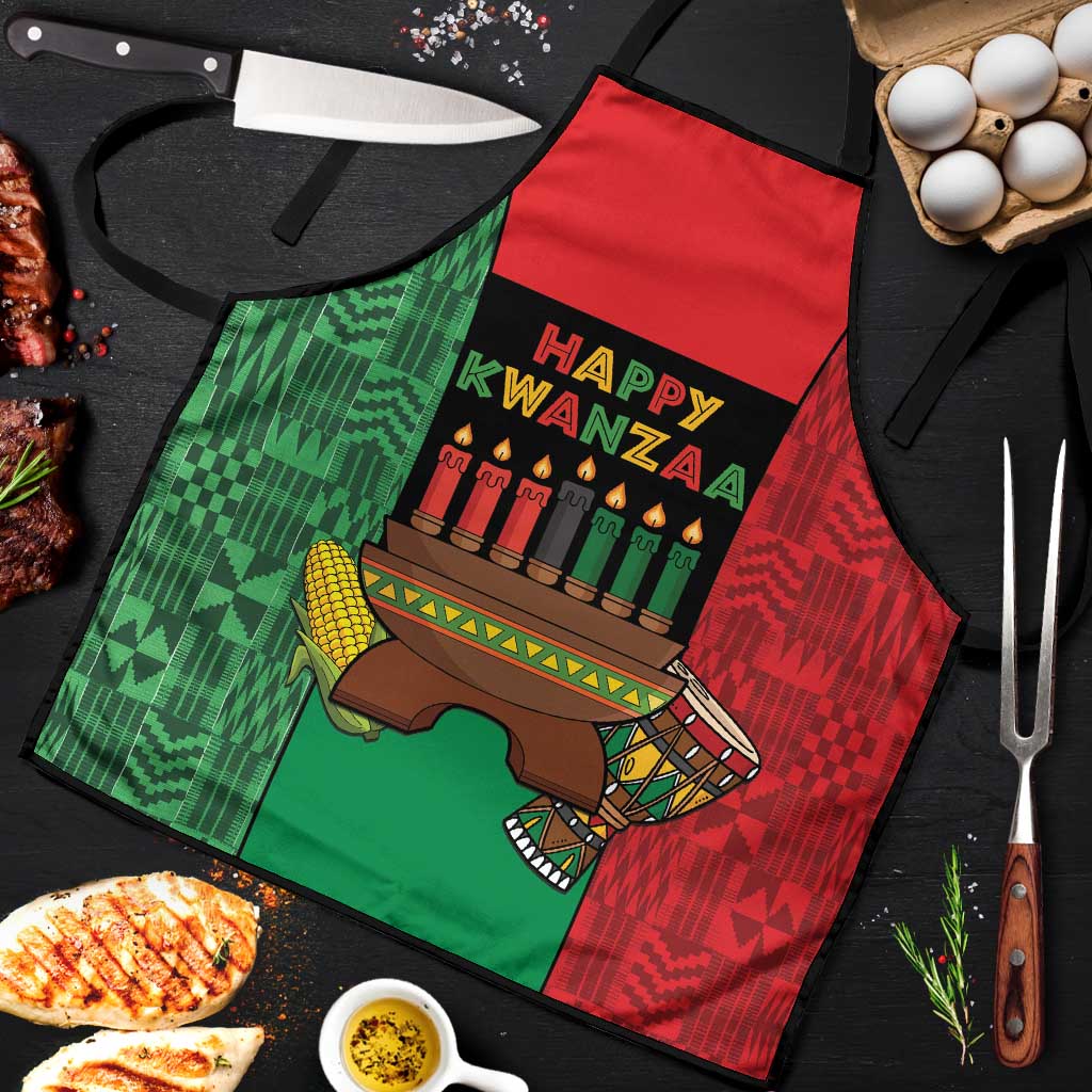 Happy Kwanzaa Apron Kinara With Kente Pattern - Wonder Print Shop