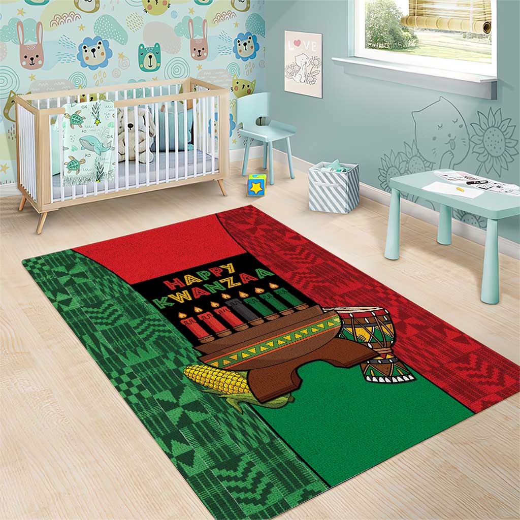 Happy Kwanzaa Area Rug Kinara With Kente Pattern - Wonder Print Shop