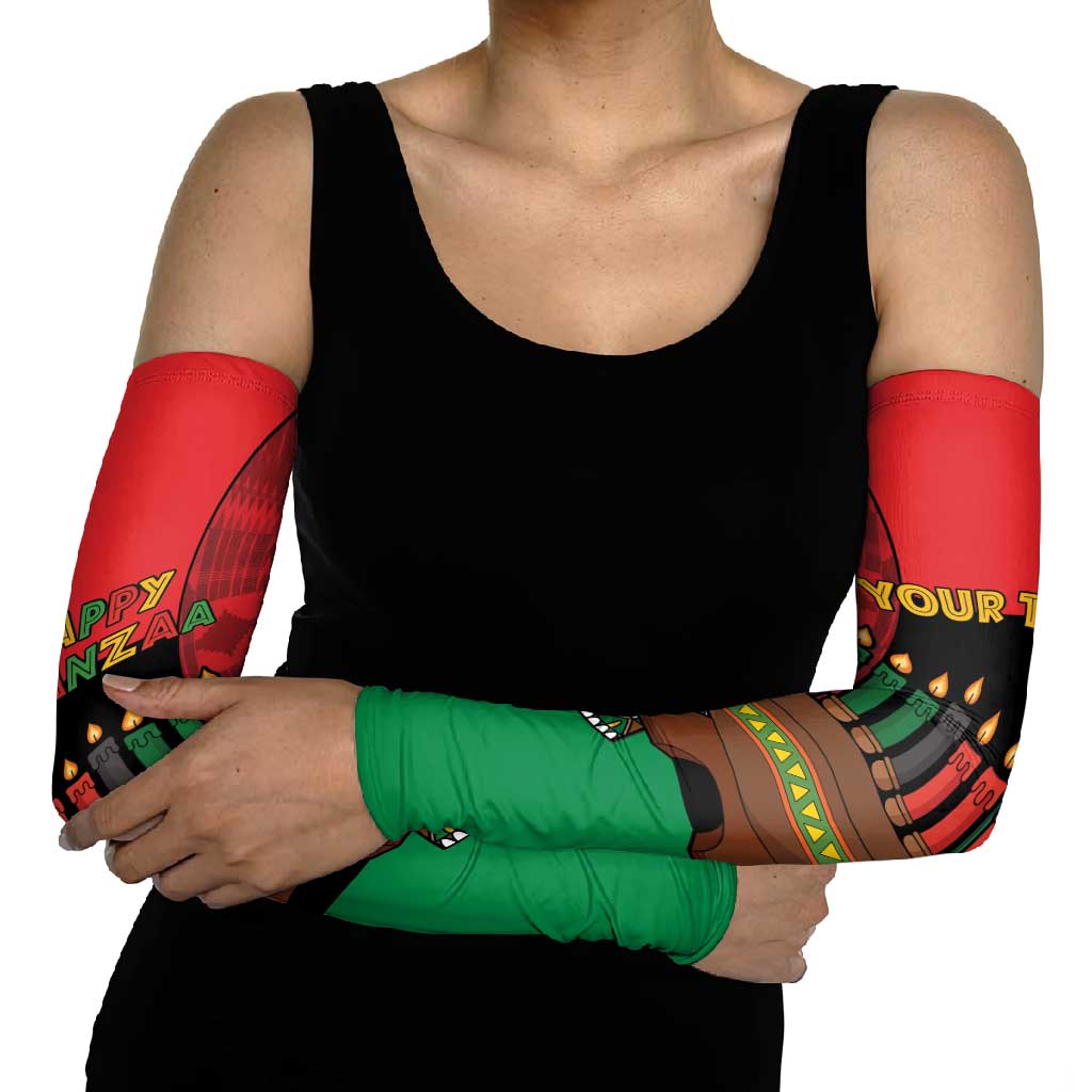 Personalized Happy Kwanzaa Arm Sleeves Kinara With Kente Pattern - Wonder Print Shop
