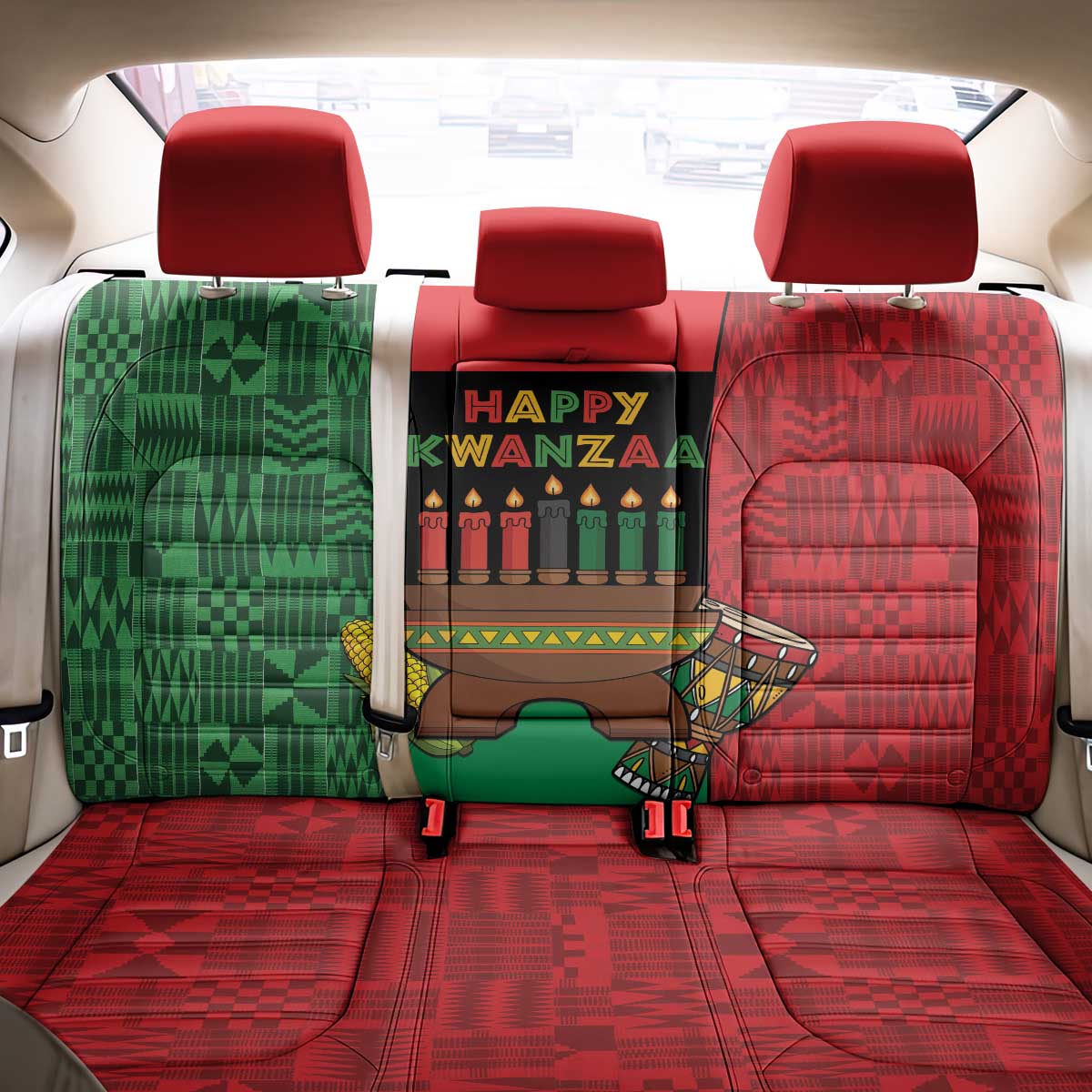 Happy Kwanzaa Back Car Seat Cover Kinara With Kente Pattern - Wonder Print Shop